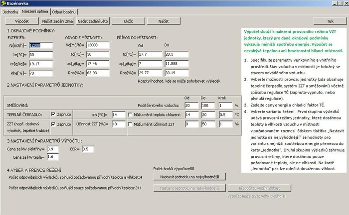 Obr. 2 Ukzka modulu pro optimalizaci vpot v konkrtnm ppad pro letn obdob