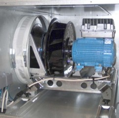 Obr. č. 14: Radiální ventilátory s přímým pohonem osazené v sací komoře (zdroj: Ziehl-Abegg; Swegon)