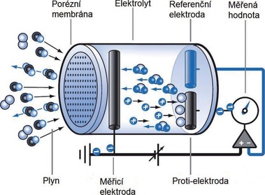 Obr. 4 Principiální schéma tříelektrodového elektrochemického senzoru