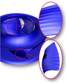 Obr. 3 ZAbluefin – detail povrchu lopatek (nahoe), detail kroucen lopatek (dole)