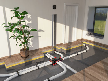 Obrázek č. 2: Kulaté potrubí Zehnder ComfoTube Flow je vhodné pro širokou škálu instalačních situací, ať už ve stropních podhledech, betonových stropech, ve vrstvě izolace v podlaze nebo stoupačkách.