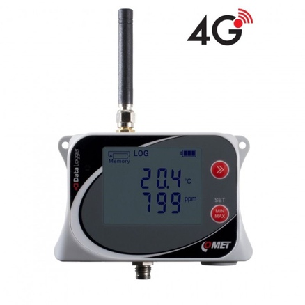 Bezdrátový datalogger teploty a vlhkosti, CO₂ a atmosférického tlaku s 4G modemem.